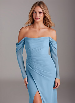 Azazie Hallie Bridesmaid Dresses Steel Blue Mermaid Long Sleeve Chiffon Dress image5