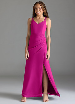 Azazie Leo Junior Abito Sirena in Chiffon Plissettato Fucsia image1