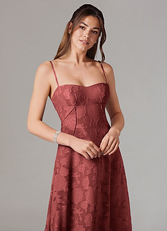 Azazie Valentine Bridesmaid Dresses Terracotta A-Line Sweetheart Neckline Floral Burnout Dress image2