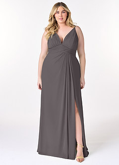 Azazie Maren Allure Brautjungfernkleider A-Linie V-Hals Spitze Chiffon Kleid Stahlgrau image6
