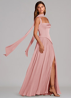 Azazie Stephanie Brautjungfernkleider A-Linie Plissee Stretch-Satin Kleid Puderrosa image3