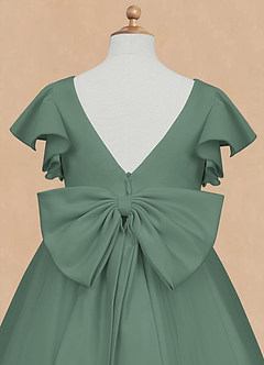 Azazie Kaeya Flower Girl Dresses Eucalyptus A-Line Bow Tulle Dress image8