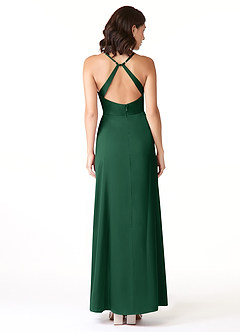 Geanna Smaragdgrün Etuikleid aus plissiertem Stretch-Satin mit V-Ausschnitt image2