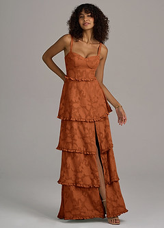Azazie Romie Bridesmaid Dresses Burnt Orange A-Line Corset Floral Burnout Dress image3