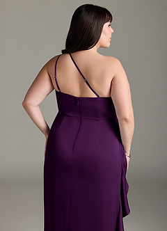 Azazie Latrice Bridesmaid Dresses Grape Sheath One Shoulder Cascading Ruffles Stretch Satin Dress image12