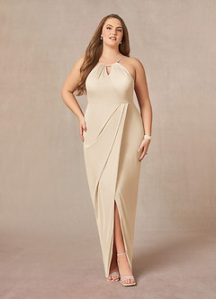 Azazie Hadid Mother of the Bride Dresses Champagne Sheath Pleated Mesh Dress image7