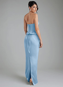 Azazie River Robes de demoiselle d'honneur Robe Fourreau Convertible en Satin extensible Corset Poudre Bleue image2
