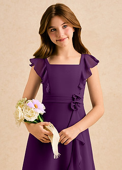 Azazie Soso Girls Formal Robe Demoiselle D'honneur Fillette Robe Trapèze en Mousseline de soie Plissée Grain De Raisin image6