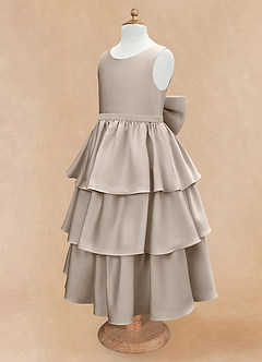 Azazie Margie Flower Girl Dresses Frost A-Line Bow Stretch Satin Dress image6