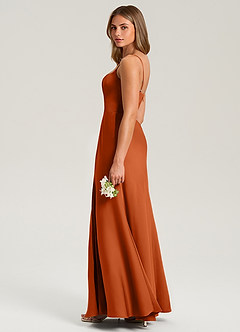 Azazie Lidia Robes de demoiselle d'honneur Robe Sirène en Satin extensible Fente Latérale Orange Brûlée image7