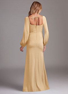 Azazie Charissa Brautjungfernkleider Etui Langarm Stretch-Satin Kleid Gold image8