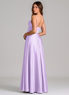 Azazie Amani Bridesmaid Dresses Lilac A-Line Pleated Stretch Satin Dress image2