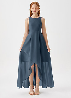 Azazie Lizette Junior Neptune A-Line Pleated Chiffon Dress image3