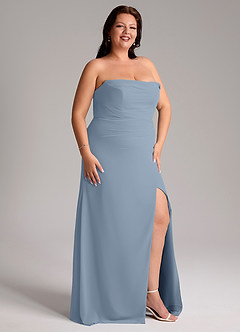 Azazie Leonis Bridesmaid Dresses Dusty Blue Sheath Strapless Chiffon Convertible Dress image14