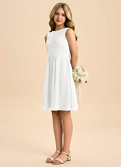 Azazie Skyla Junior White A-Line Pleated Chiffon Dress image4