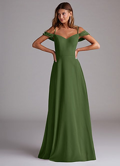 Azazie Marley Bridesmaid Dresses Olive A-Line Off the Shoulder Chiffon Convertible Dress image4