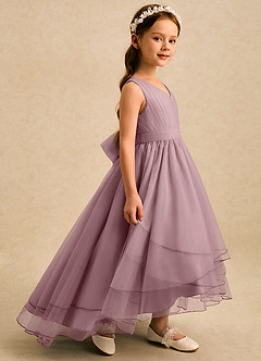 Azazie Seraphina vestidos de niña de las flores Vestido de Rosa Polvorienta de Tul de Corte en A con Plisado image5