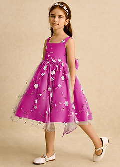 Azazie Bean Flower Girl Dresses Fuchsia Ball-Gown Sleeveless Tulle Dress image5