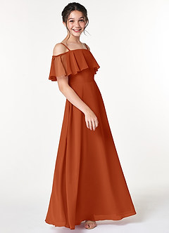 Azazie Maggie Junior Robe Trapèze en Mousseline de soie Épaule décolletée Orange Brûlée image4