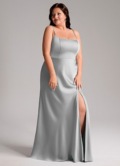 Azazie Lidia Vestidos de damas de honor Vestido de Plata de Satén Elástico de Corte Sirena con Corte Lateral image5