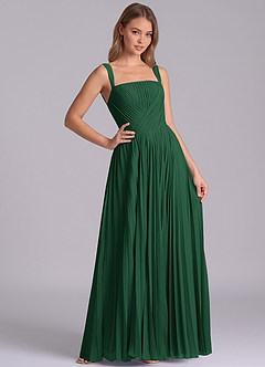Azazie Mina Final Sale Dark Green A-Line Pleated Chiffon Dress image6