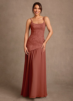 Azazie Flossie Kleider für die Brautmutter A-Linie Plissee Chiffon Kleid Rotbraun image4