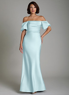 Azazie Lea Robes de demoiselle d'honneur Robe Sirène Convertible en Satin extensible Épaules dénudées Bleu Nuage image8