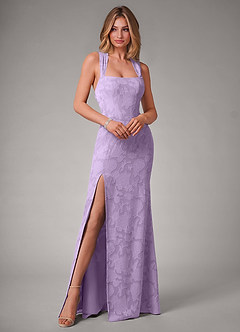 Azazie Luci Bridesmaid Dresses Lilac Mermaid Pleated Floral Burnout Convertible Dress image3