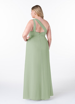 Azazie Maive Bridesmaid Dresses Dusty Sage Sheath Pleated Ruffle Chiffon Dress image8