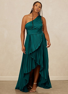 Christian Siriano Bridal for Azazie 1008 Bridesmaid Dresses Peacock A-Line One Shoulder Stretch Satin Dress image9