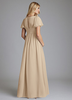 Azazie Verna vestidos de dama de honor de maternidad Vestido de Corte en A Cuello en V fruncido Hasta el suelo Gasa image2