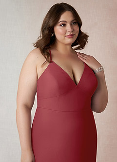 Azazie Becca Bridesmaid Dresses Pomegranate Sheath V-Neck Chiffon Dress image12