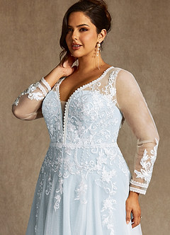 Azazie Ariya Wedding Dresses Misty Blue A-Line Lace Tulle Dress image9
