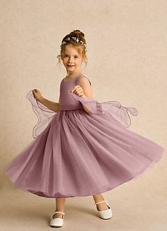Azazie Pear Flower Girl Dresses Dusty Rose Ball-Gown Bow Tulle Dress image2