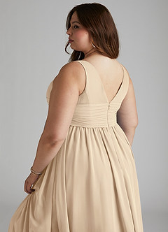 Azazie Yetta Maternity Bridesmaid Dresses A-Line V-Neck Gathered Chiffon Floor-Length Dress image12