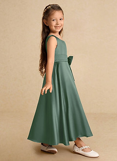 Azazie Lindy Flower Girl Dresses Eucalyptus A-Line Pleated Matte Satin Dress image5