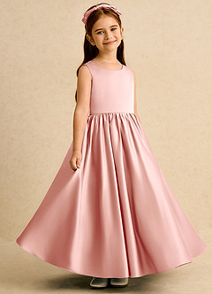 Azazie Nellia vestidos de niña de las flores Vestido de Rosetón de Satin Mate de Corte En A con Lazo image4
