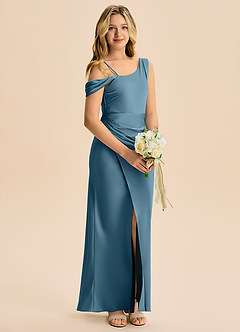 Azazie Madelyn Junior Bermuda Sheath Off the Shoulder Stretch Satin Dress image4