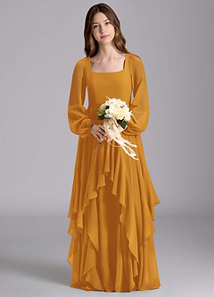 Azazie Clara Junior Vestido de Caramelo de Gasa de Corte en A con Blusón image7