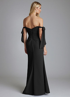 Azazie Nehemia At-home Try On Dresses Black Mermaid Off the Shoulder Chiffon Convertible Dress image6