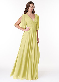 Azazie Temeka Bridesmaid Dresses Lemon Sorbet A-Line Ruched Chiffon Dress image4