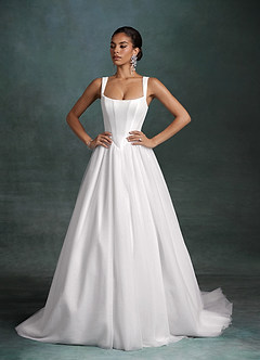 Azazie Jasmine Vestidos de novia Vestido Diamante Blanco de Mikado elástico de Corte Princesa image4