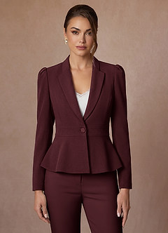 front Amara Cabernet Traje pantalón peplum de tejido refinado y sastre