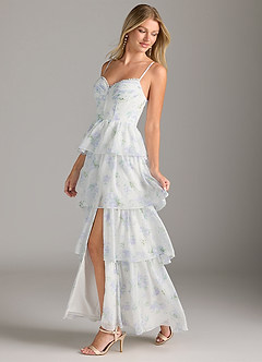 Azazie Kaiden Bridesmaid Dresses Blue Vintage Floral A-Line Sweetheart Neckline Chiffon Dress image5