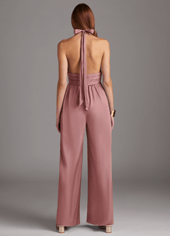 Azazie Oli Jurken voor bruidsmeisjes Jumpsuit van Stretch Satijn Geplooid Stoffige Roos image2
