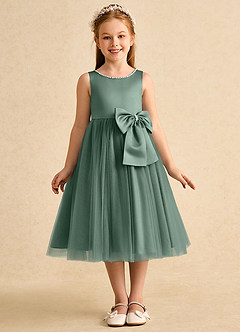 Azazie Twinsie Flower Girl Dresses Eucalyptus A-Line Bow Tulle Dress image1