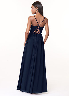Azazie Marilyssa Bridesmaid Dresses Dark Navy A-Line Corset Stretch Chiffon Dress image2