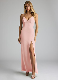 Azazie Becca Bridesmaid Dresses Rosette Sheath V-Neck Chiffon Dress image1