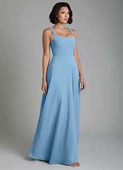 Azazie Azaria Bridesmaid Dresses Steel Blue A-Line Corset Chiffon Dress image4