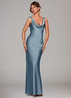Azazie Rylina Bridesmaid Dresses Dusty Blue Mermaid Stretch Satin Dress image3